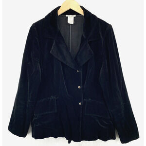 SARAH PACINI Blazer 3 L Crushed Velvet Cotton Metal Snap Front Black Italy Vtg